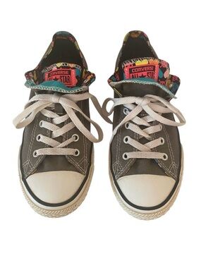 Converse Double Tongue Gray Sneakers with Multicolor Accents Jr 5 Women’s 7